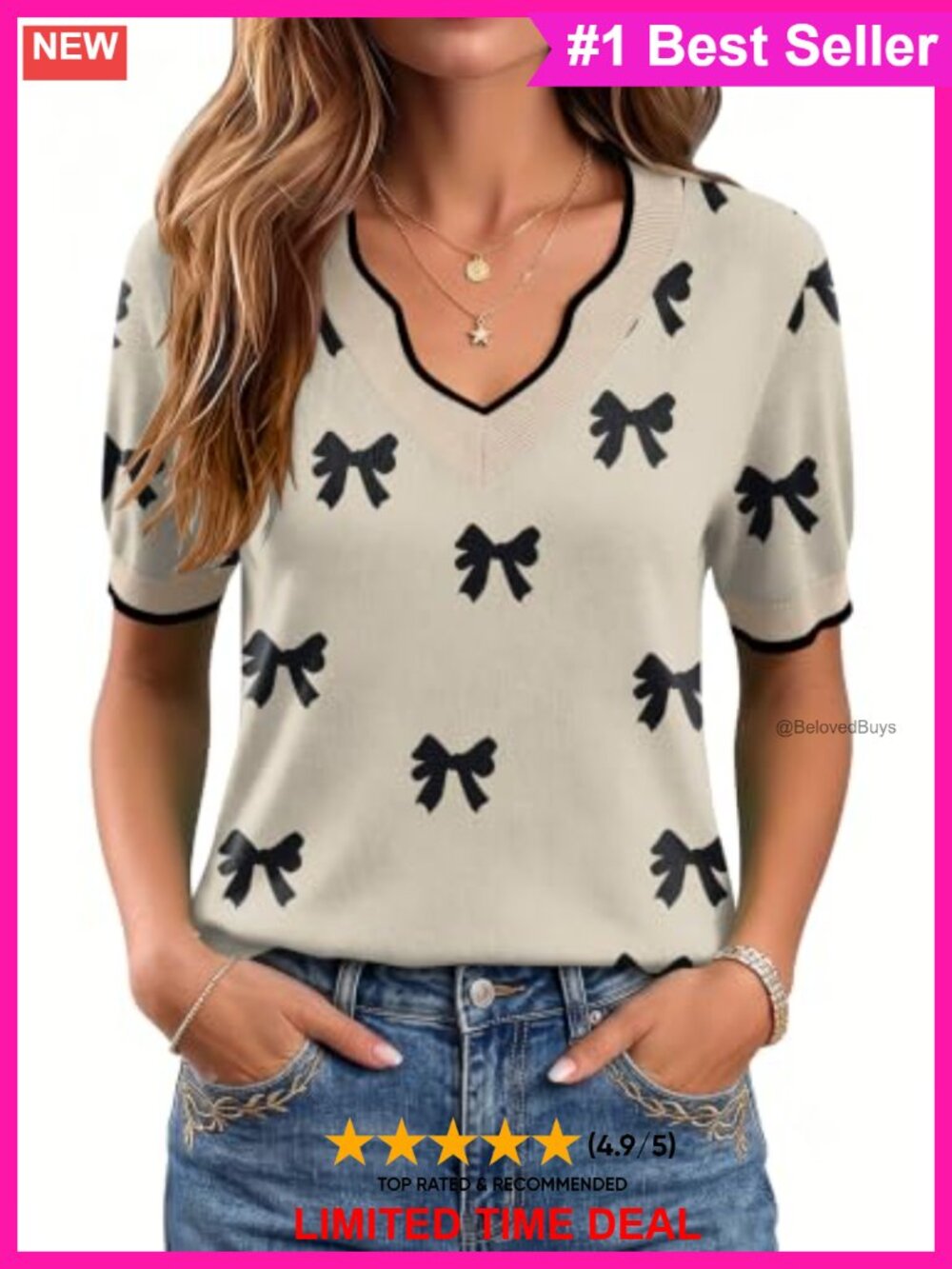 Womens Short Sleeve V Neck Ribbed Knit Pullover Sweater Lightweight Casual Top
